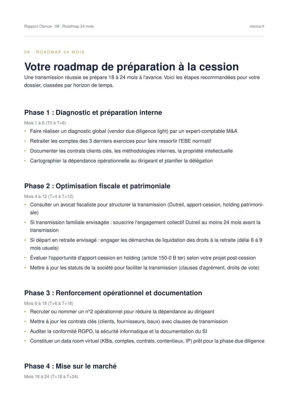 Roadmap du rapport : phases et actions sur 24 mois